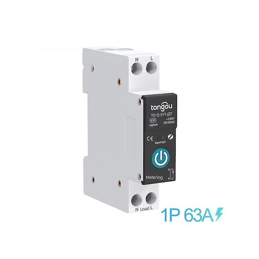 (63A With Metering) Tuya Zigbee Smart Switch Circuit Breaker With Metering 1p 63a Din Rail