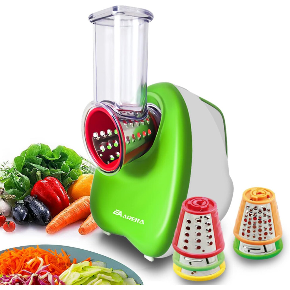 (Green) Electric Grater, Electric Cheese Grater, Salad Maker Multi Grater with 5 Cones, 150W Electric Slicer for Fruit and Vegtables, Easy to Clean