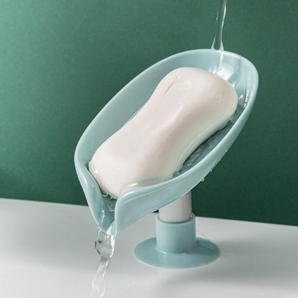 (green) Leaf Shaped Soap Holder Shower Soap Shelf Bath Soap Box Vertical Suction Cup Laundry Soap Dish Storage Tray Bathroom Supplies