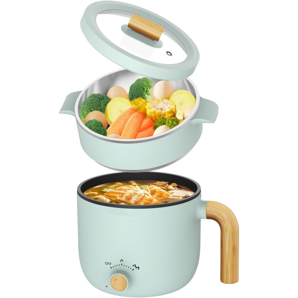 (1.5 Litres, Green) Electric Kettle with Steamer 1.5L Quick Noodle Cooker Portable Non-stick Mini Multi-function Pot
