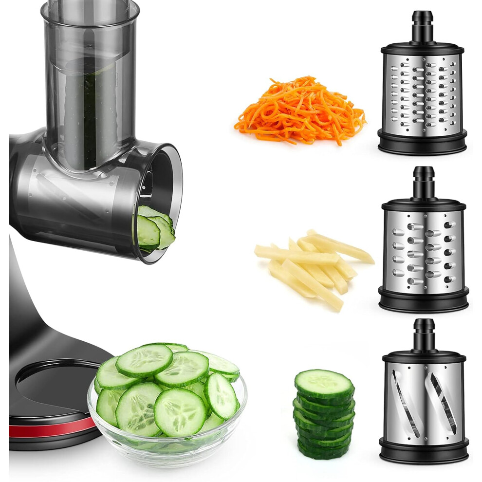 (Sliver) Vegetables Slicer Shredder Accessories for 3-in-1 Slow Juicer Rotary Cheese Grater- Food Slicer with 3 Interchangeable Blades
