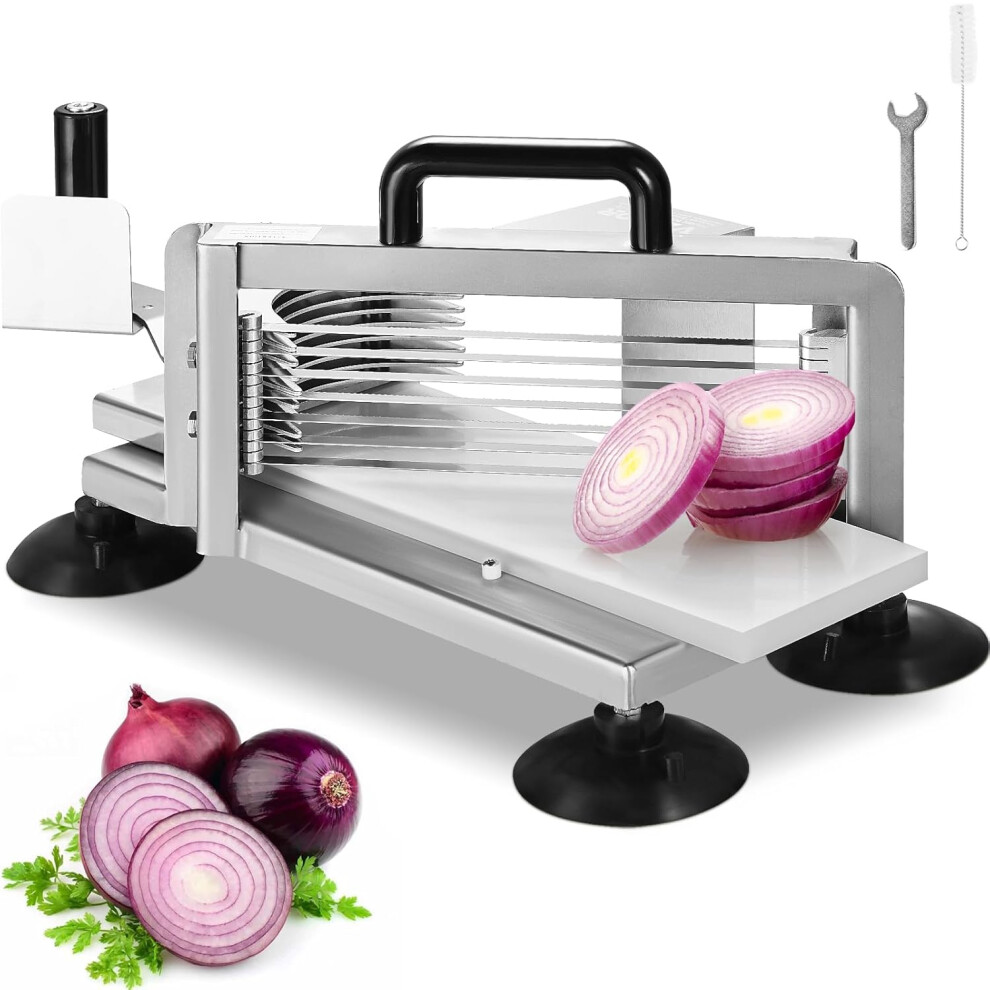 Commercial Tomato Slicer, 3/16 inch Tomato Cutter Slicer, Stainless Steel Heavy Duty Tomato Slicer Machine, Manual Tomato Slicer with Non-Slip Feet