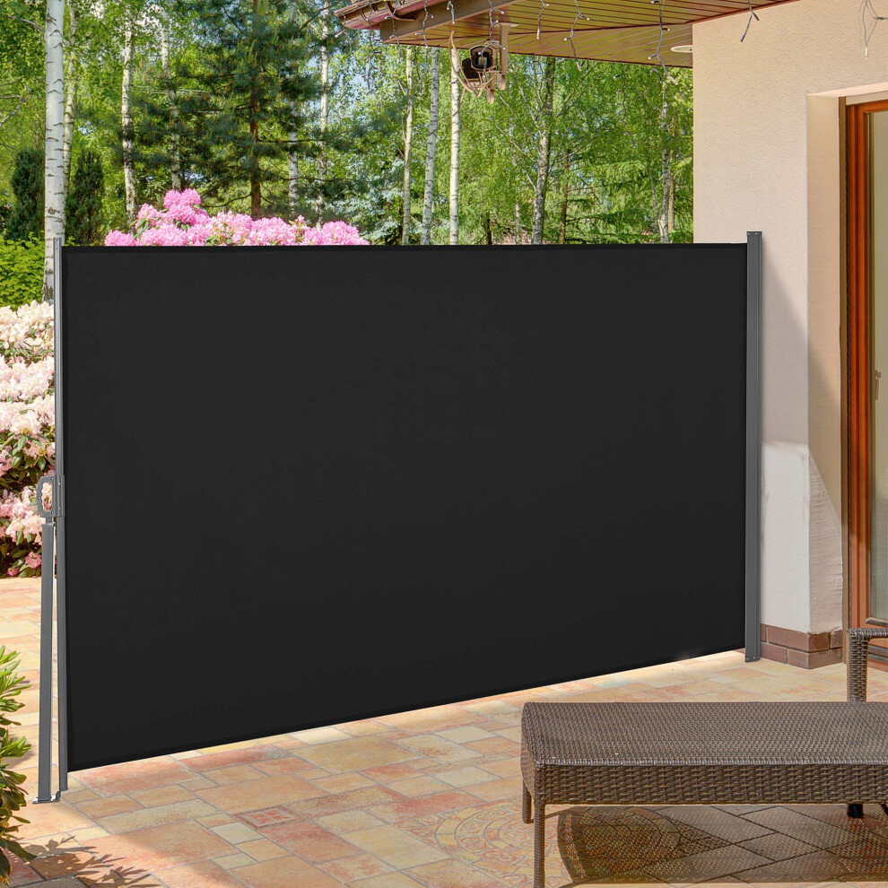 Outsunny 3x1.6M Retractable Side Awning Screen Fence Patio Privacy Divider Black