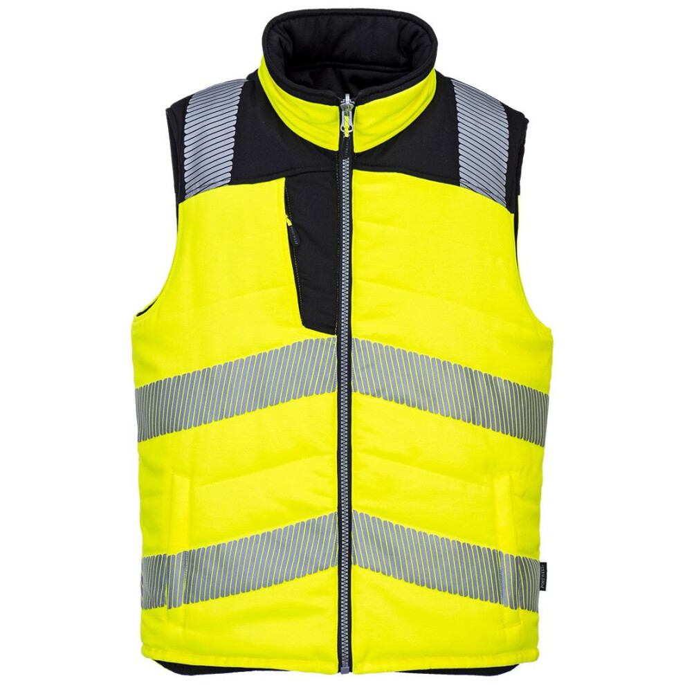 (S, Yellow/Black) Portwest Mens PW3 Hi-Vis Reversible Body Warmer