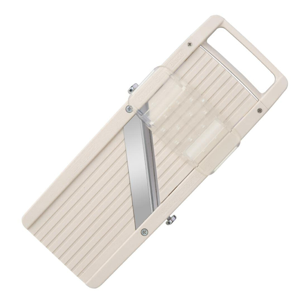 Jumbo Japanese Mandoline, White, Safety Guard Included - Includes 3x Interchangeable Blades: Fine 1.6 mm, Medium 3.2 mm & Coarse 10.9 mm