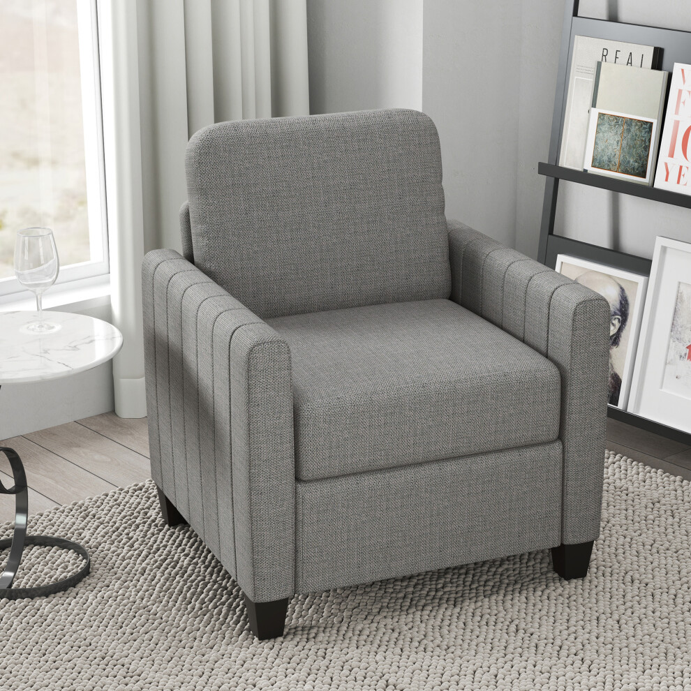 New Homcom Modern Accent Chair With Spring Cushion, Back Pillow, Grey