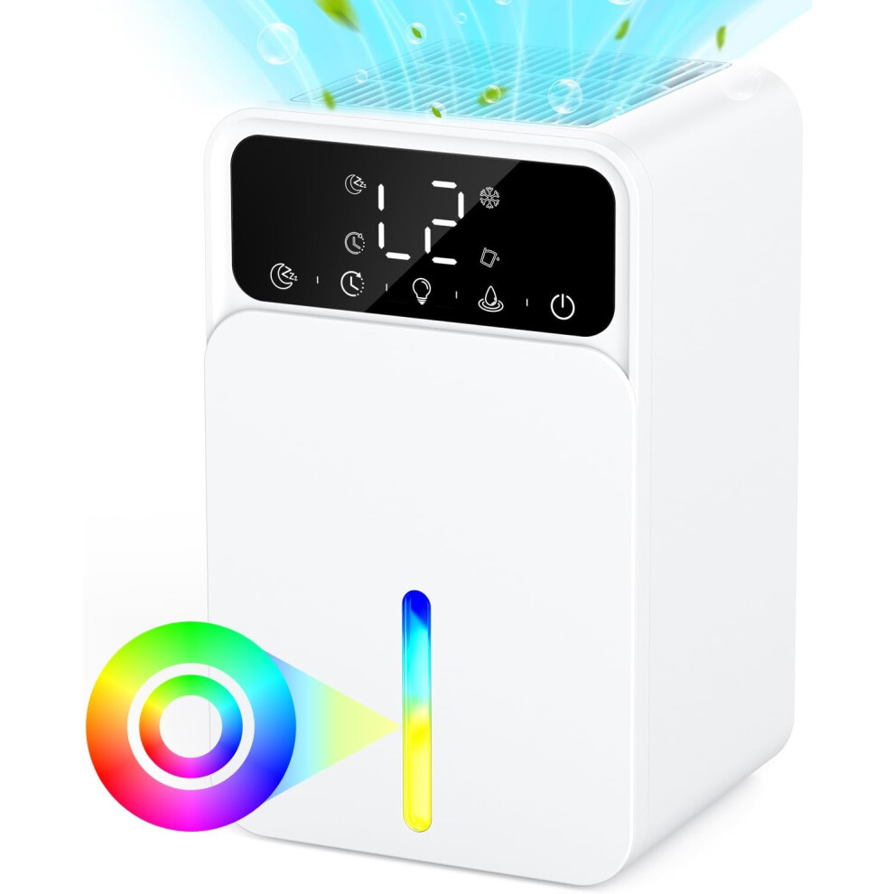 (Pure White) Dehumidifier for Bedroom, 1500ML Small Dehumidifiers for Home Bathroom with Automatic Defrost, 12H Timer, Auto Shut off, 7 Colorful Lights