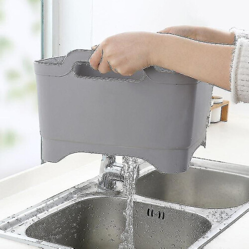 (Gray) Dishwashing Bowl With Bottom Drain Plug Dishpan Wash 2