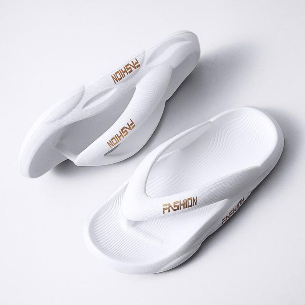 (white, 42-43) Summer Couples Outdoor Beach Slippers Casual Thickened Couples Large Solid Color Soft Sole Slippers