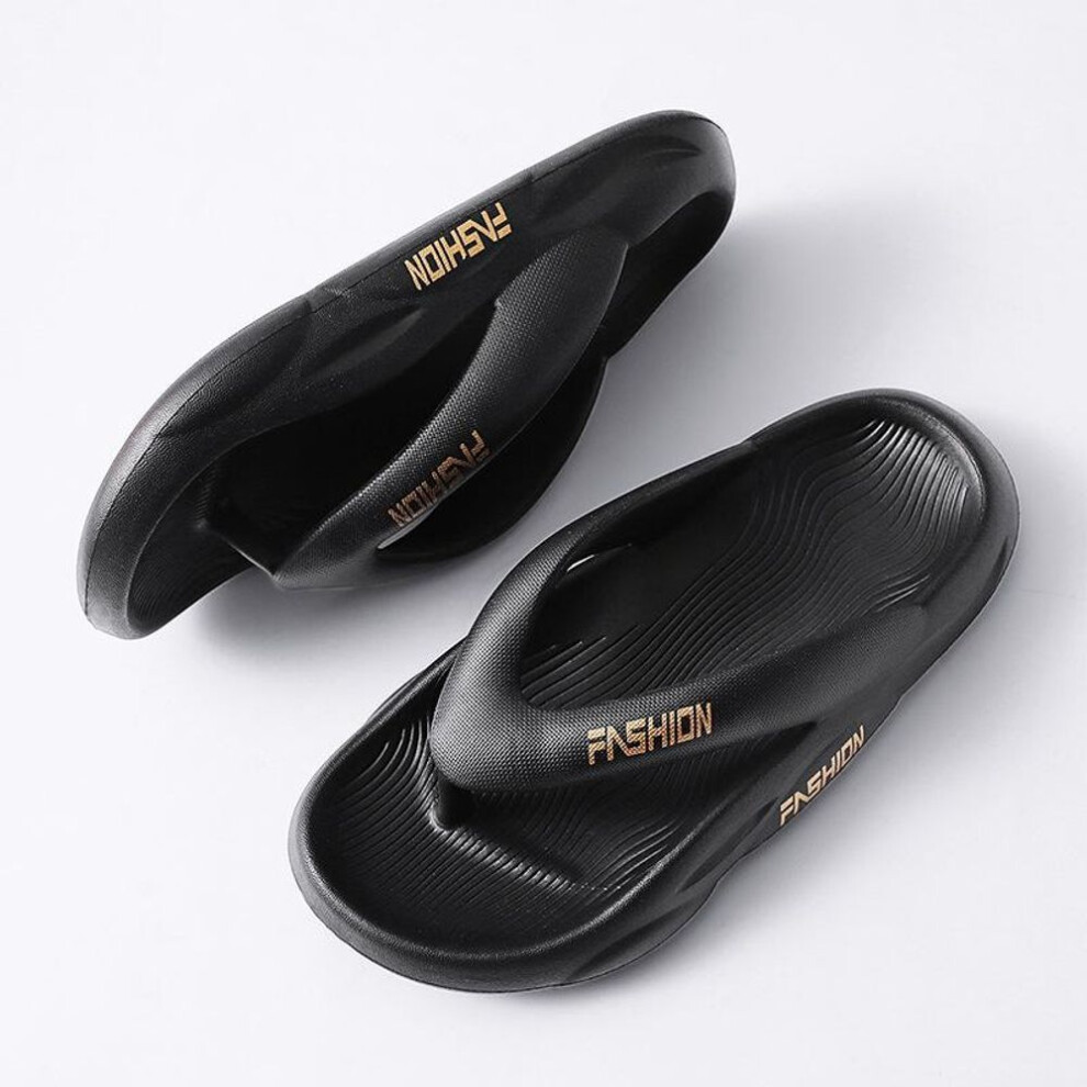 (black, 42-43) Summer Couples Outdoor Beach Slippers Casual Thickened Couples Large Solid Color Soft Sole Slippers