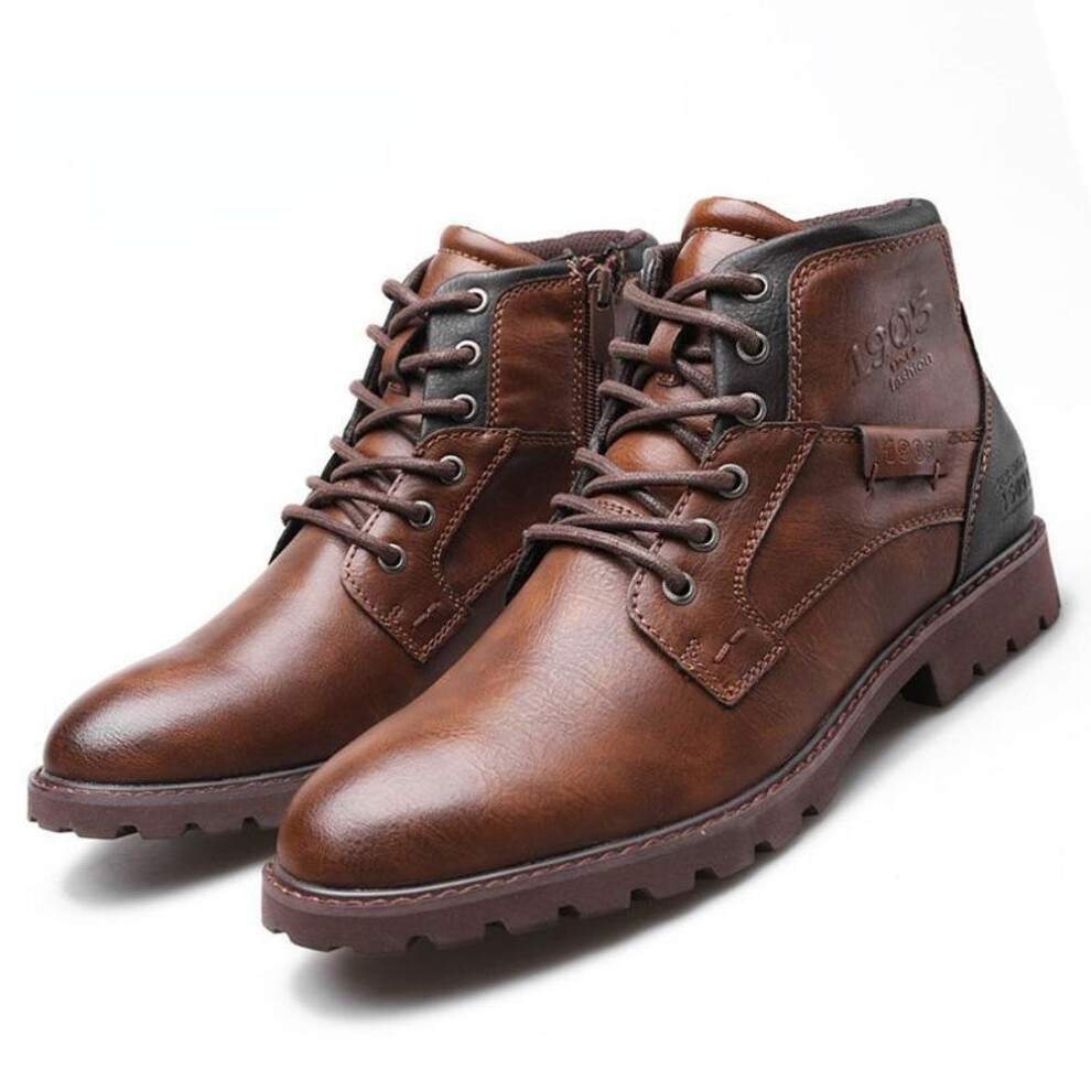 (brown, 46) Boots Men&apos;s Boots Large Zippered Short Boots Men&apos;s Shoes Autumn Winter High Top Shoes Desert Work Boots