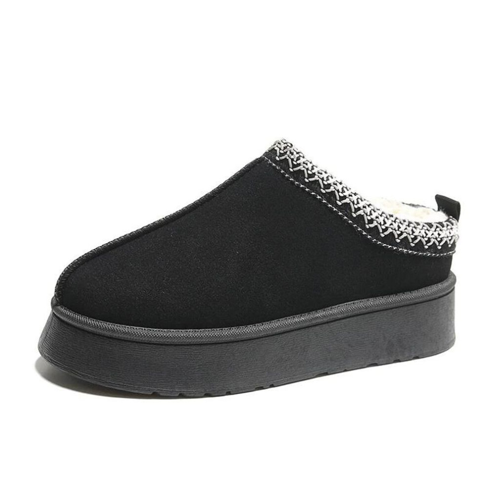 (black, 40) New Winter Retro Women Snow Warm Suede Leather Lazy Loafers Boots Shoes Woman Lady Female Flat Bottine Botas Boots