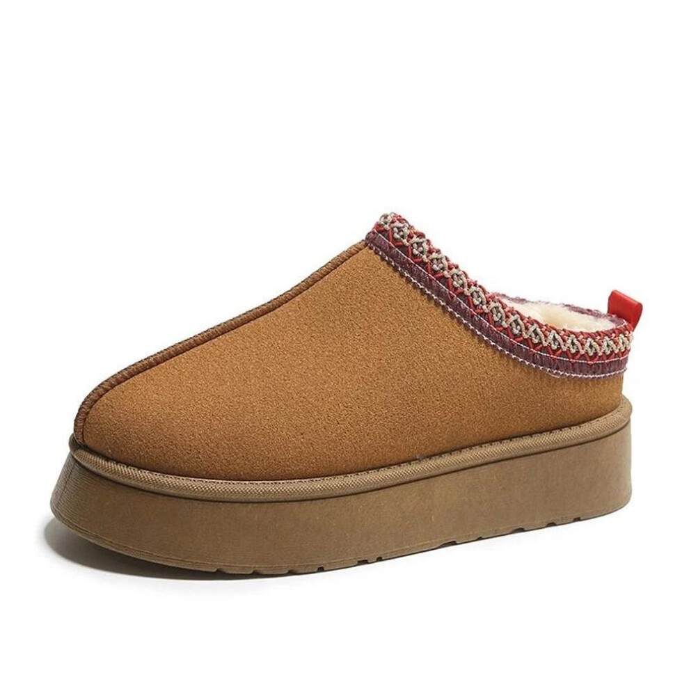 (brown, 38) New Winter Retro Women Snow Warm Suede Leather Lazy Loafers Boots Shoes Woman Lady Female Flat Bottine Botas Boots
