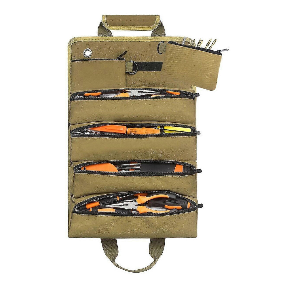 (Khaki) Tool Bag Canvas Roll Up Pouch Electrician Kit Storage Holder Wrench Organizer 5014561860084
