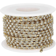 Clothes Chain, 10 Yards/roll Crystal Rhinestone Bead Chain Clothes & Crafts Decoration Chain Diy Jewelry Accessories (gold Bottom)