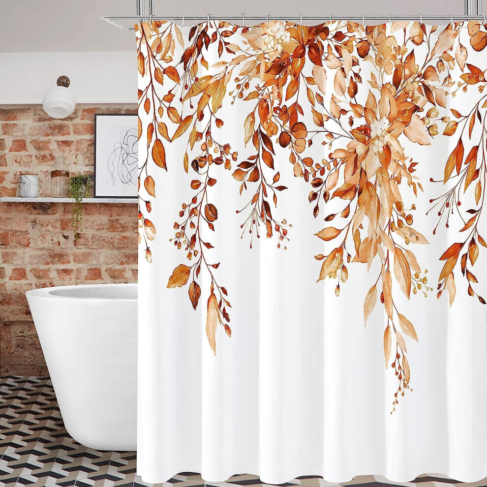 (Orange, 72 in W x 72 in L) Emerald Green Eucalyptus Shower Curtain, Watercolor Plant Leaves With Floral