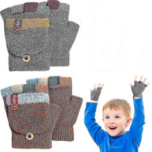 2 Pairs Kids Winter Knitted Gloves, Convertible Warm Gloves Flip Top Fingerless Gloves Multicolor Desgin, Infant Gloves for Baby 2-6 Years