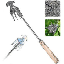(30cm, Wooden Handle) Weeding Artifact Uprooting Weeding Tool, Garden Weeding Tools, Manganese Steel Forged Weed Puller 4 Teeth Purpose Weeder