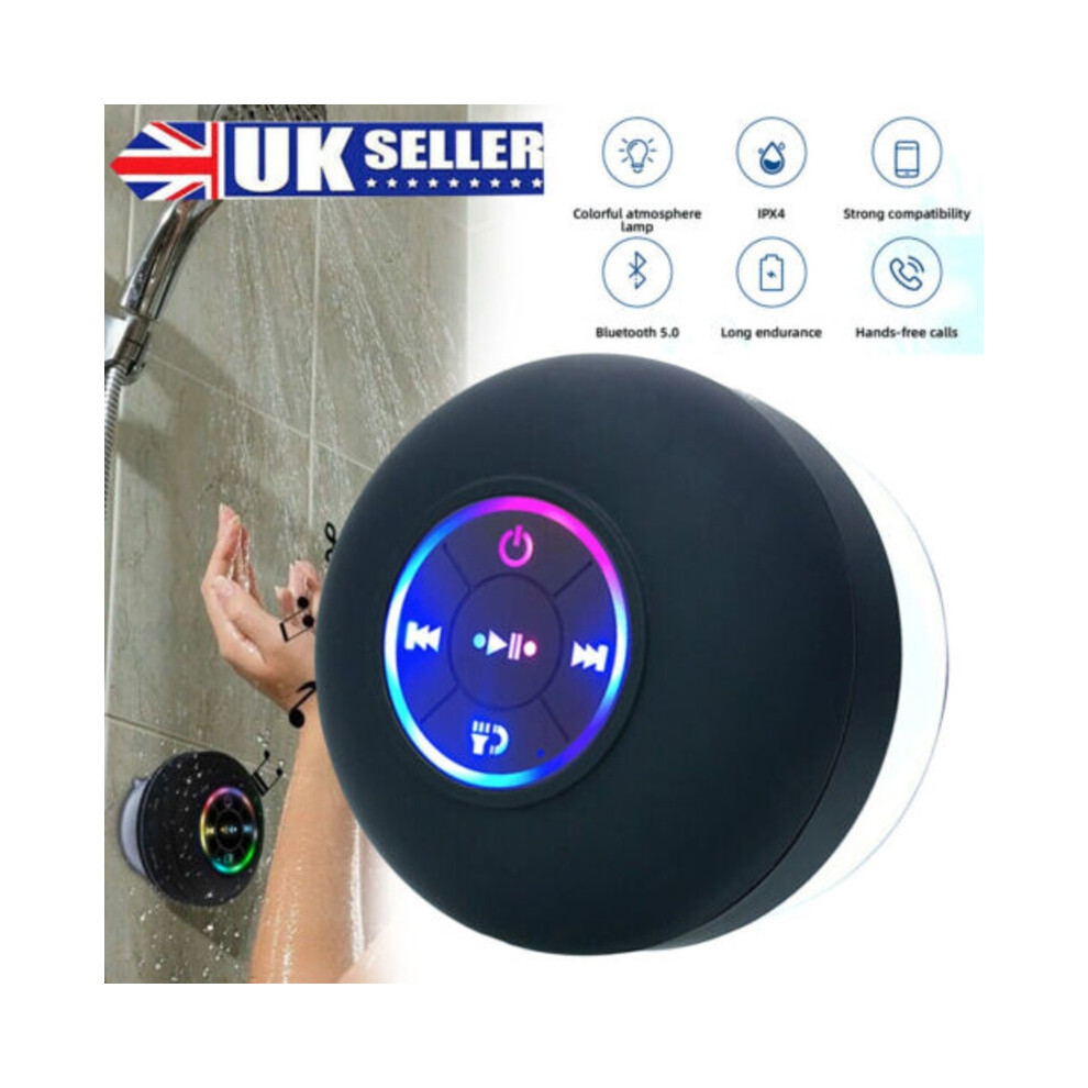 Portable Wireless Bluetooth Speaker Waterproof Suction For Shower Bathroom Black