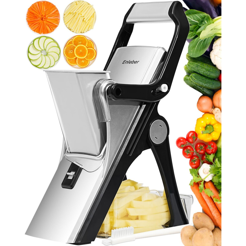 (Silver-black) Mandoline Vegetable Slicer，Mandoline Slicer Safe Vegetable Chopper-Julienne Dicer for Kitchen, Adjustable Vegetable Cutter with Container