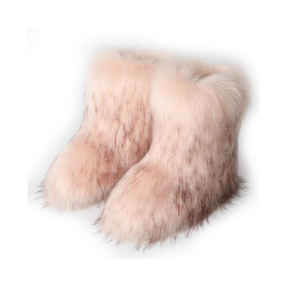 (Pink, SIZE 38) Mimigo Women Fashion Warm Faux Raccoon Fur Boots For Winter Multicolors Snow Boots Ox Tendon Sole
