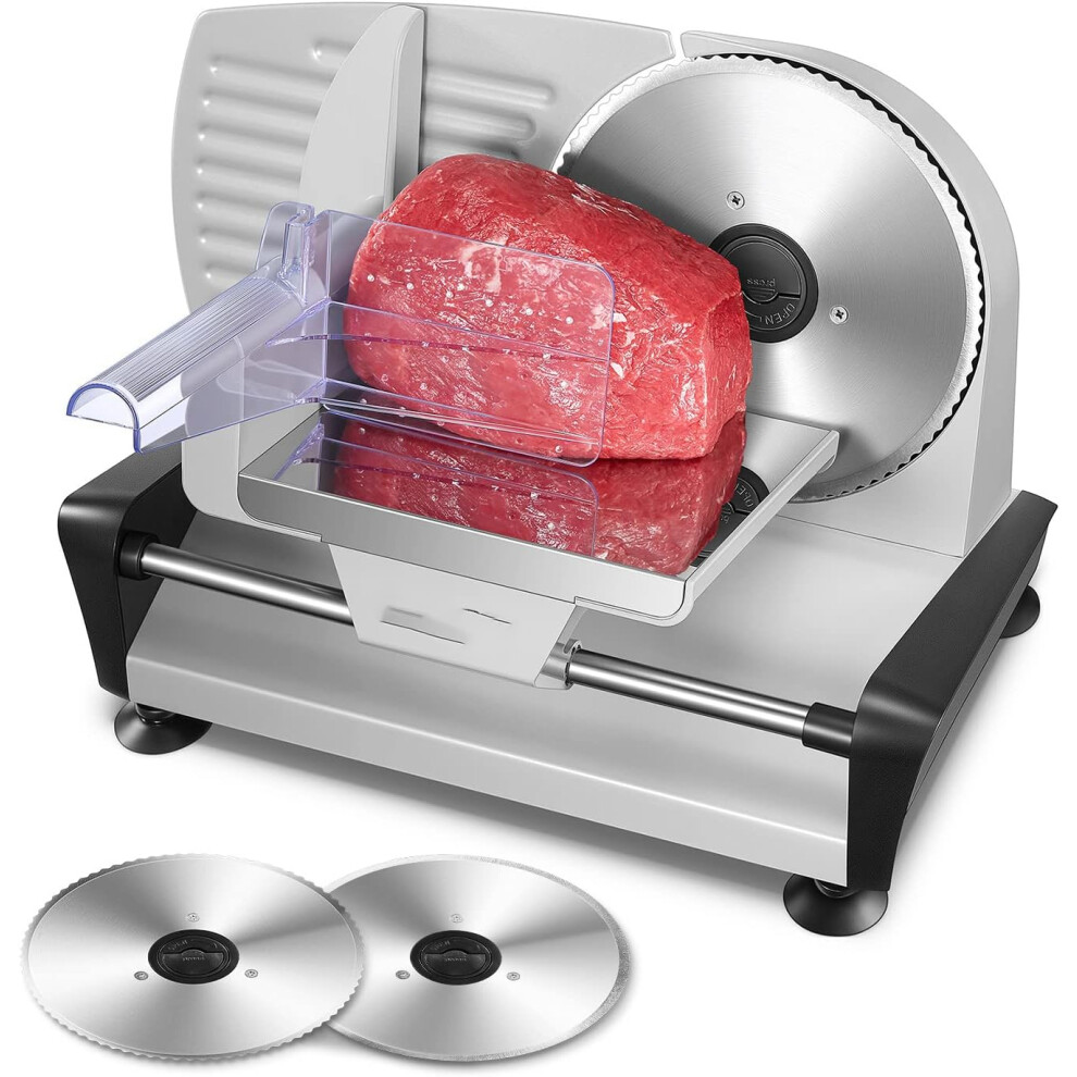 Meat Slicer with 2 * 19cm Blade, Electric Meat Slicer Machine for Home Use 200W, Deli Food Slicer, 0-15mm Adjustable Thickness for Cheese