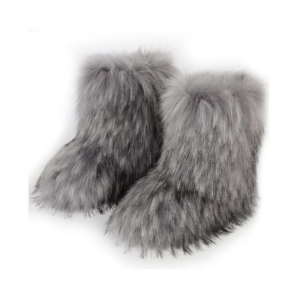 (Light Gray, SIZE 42) Mimigo Women Fashion Warm Faux Raccoon Fur Boots For Winter Multicolors Snow Boots Ox Tendon Sole