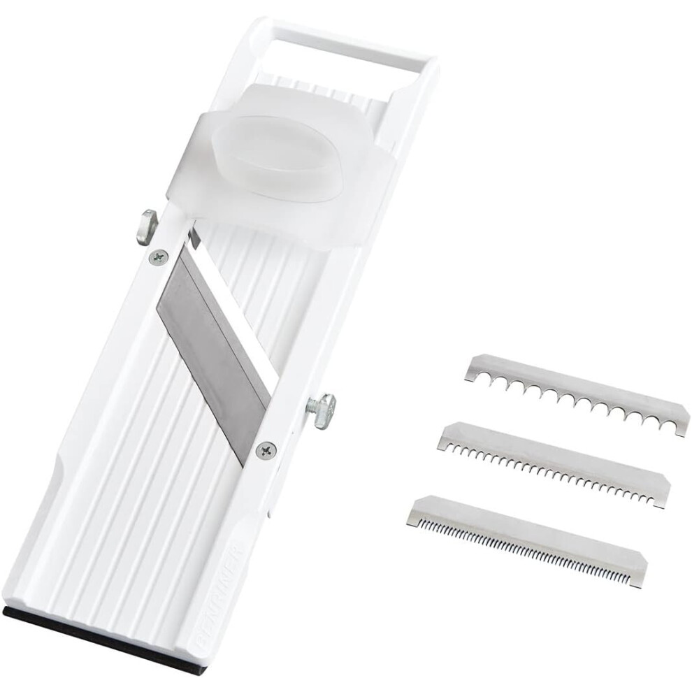 (White, Classic) BN-64W-1 Mandolin Vegetable Slicer, ABS Plastic, 3 Interchangeable Blades, White, Classic