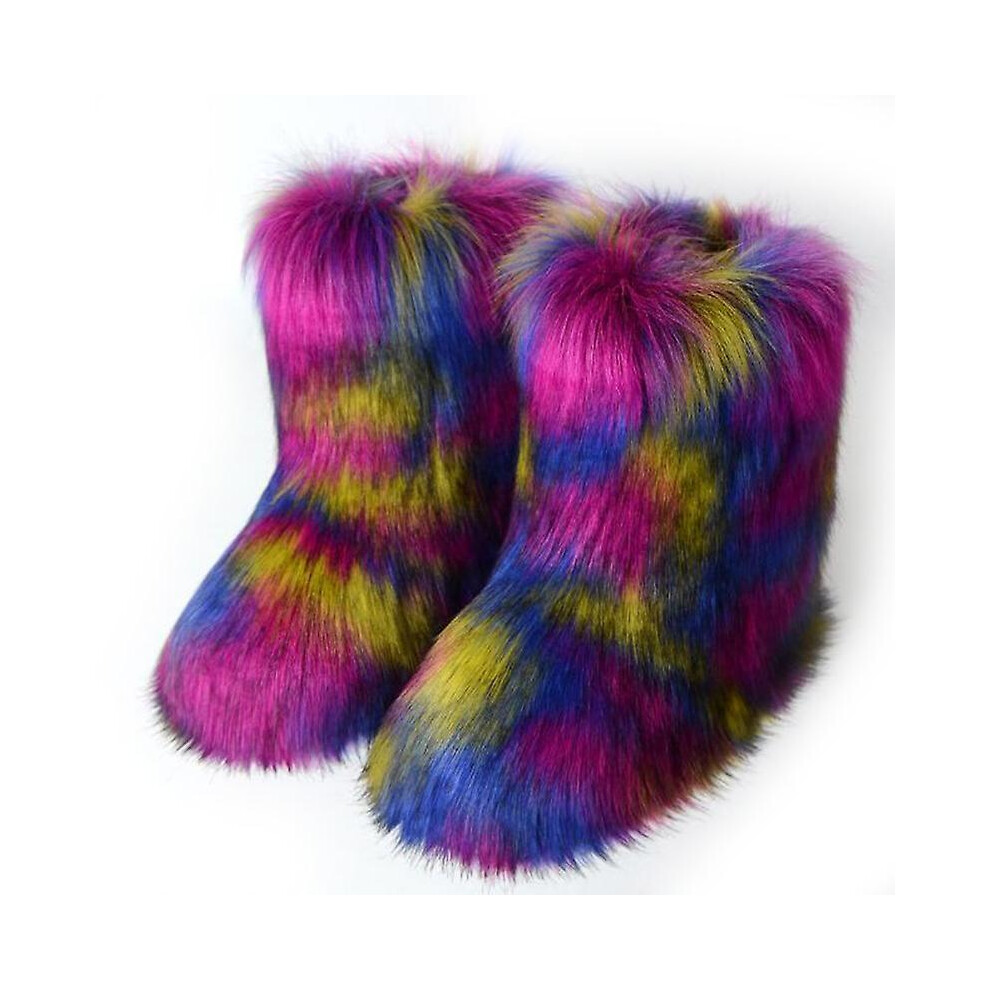 (Purple, SIZE 42) Mimigo Women Fashion Warm Faux Raccoon Fur Boots For Winter Multicolors Snow Boots Ox Tendon Sole
