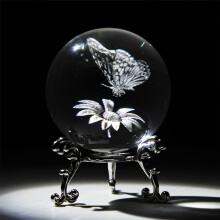 (Clear) 60mm Butterfly Crystal Ball Paperweight,3D Laser Engraved Butterfly on Sunflower in Glass Ball with Stand Decorative Butterfly Glass Sphere Home Decor