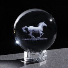 (Horse) 2.36 in./6cm 3D Etched Horse Crystal Ball Ornament for Home, Collectible Figurine Decor with Stand, Glass Crafts Horse Gifts for Women on Birthday