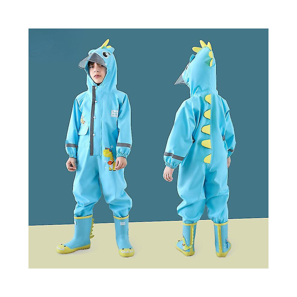 (2, M) 1-10 Years Old Children Raincoat Kids Boys Girls Waterproof Jumpsuit Hooded One-piece Cartoon Dinosaur Baby Rainwear And Pants-image-OPC-PG662PY-NEW