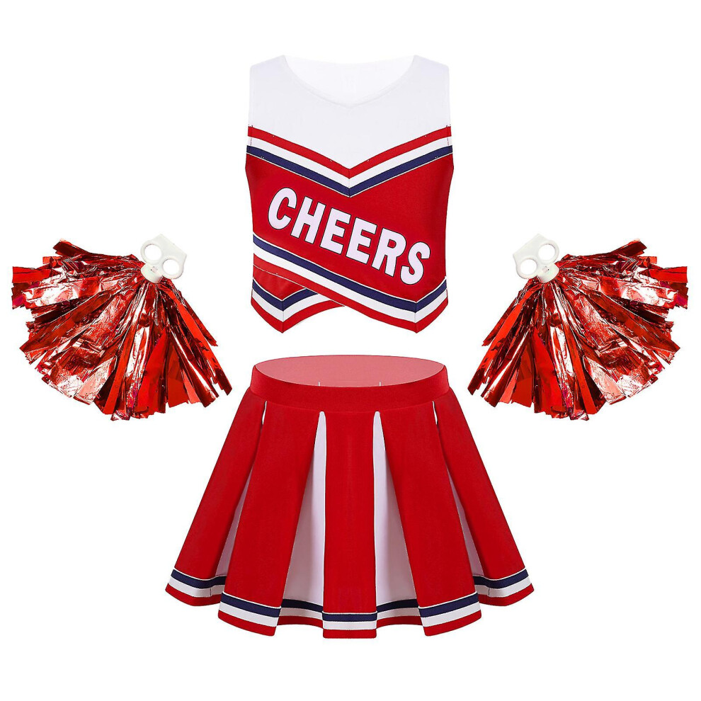 (Teens Dancewear Kids Girls Sleeveless Cheer Dance Outfit Set For Cheerleading Uniform Cosplay Cheerleader Costume Teamwe) Teens Dancewear Kids Girls