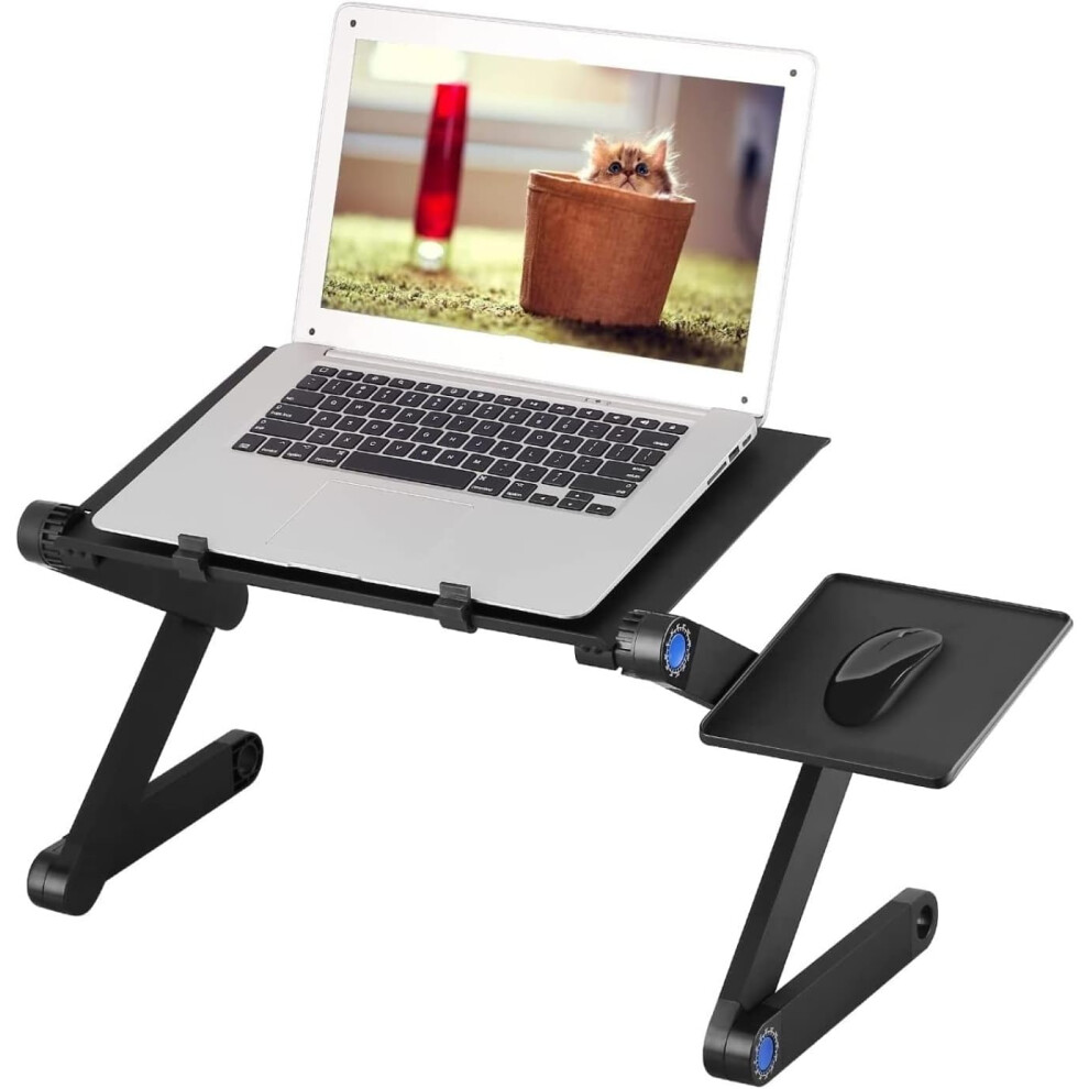 (Blue With Fan) Laptop stand, adjustable and foldable