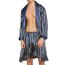 (2XL, Black) Seeunique Men's Satin Robe With Shorts - Nightgown Soft Printed Bathrobes Pajamas
