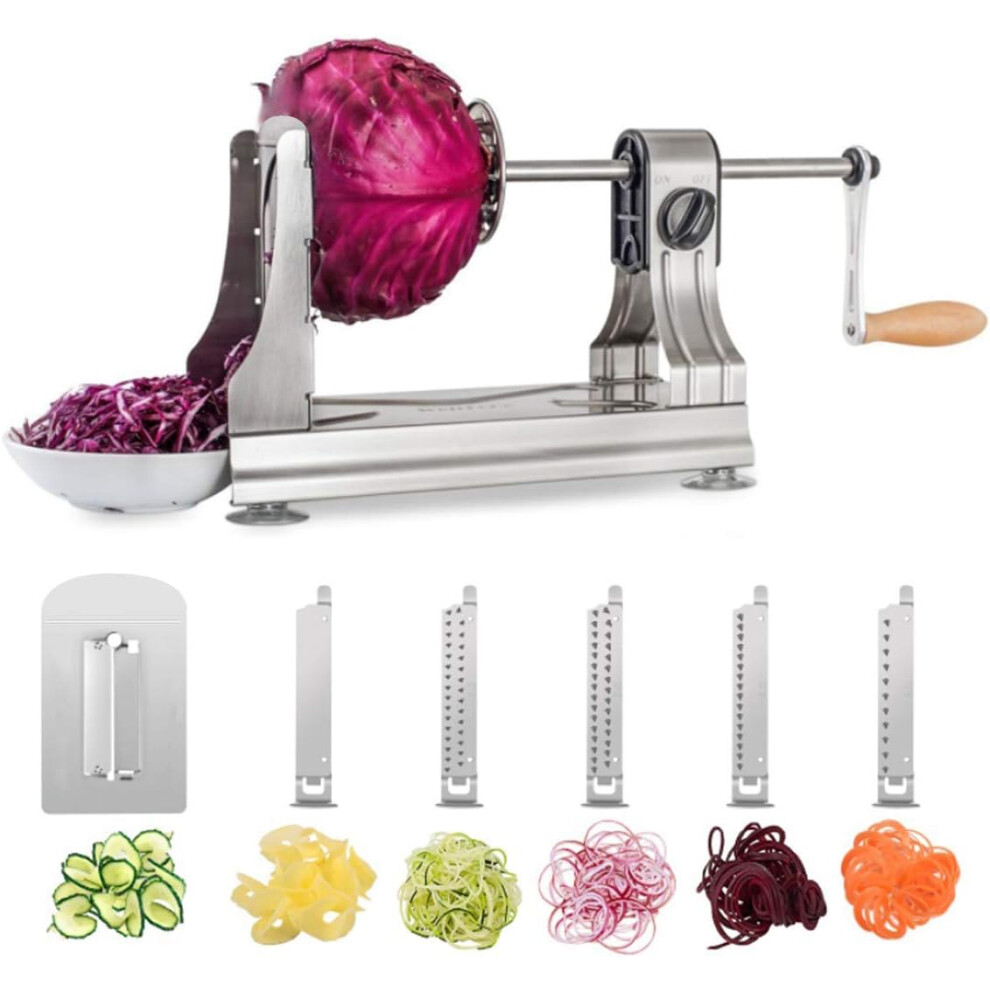6 Blades Stainless Steel Vegetable Spiralizer Vegetable Spiral Slicer, Adjustable Manual Veggie Zucchini Pasta Spaghetti Maker Zoodle Maker