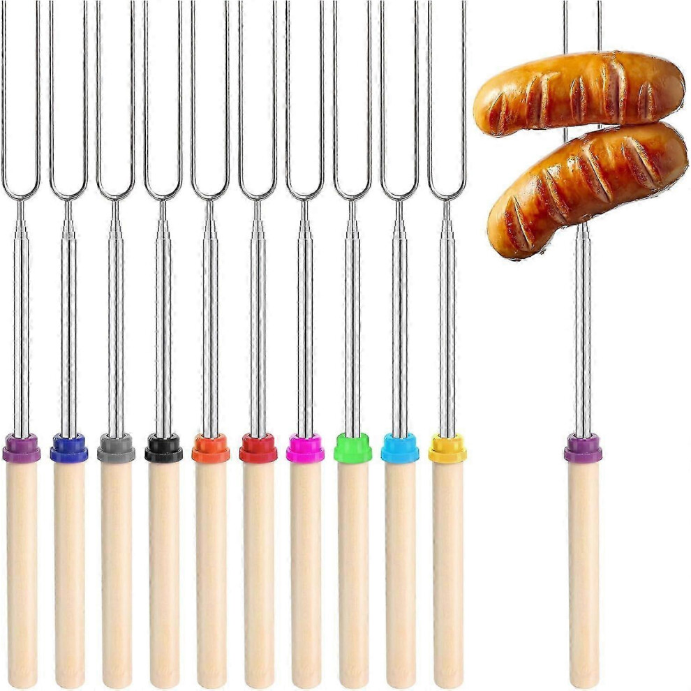 10 Pack Marshmallow Toasting Forks - 32" Extendable Smores Skewers Roasting Smores Sticks for Fire Pit, Bbq, And Camping