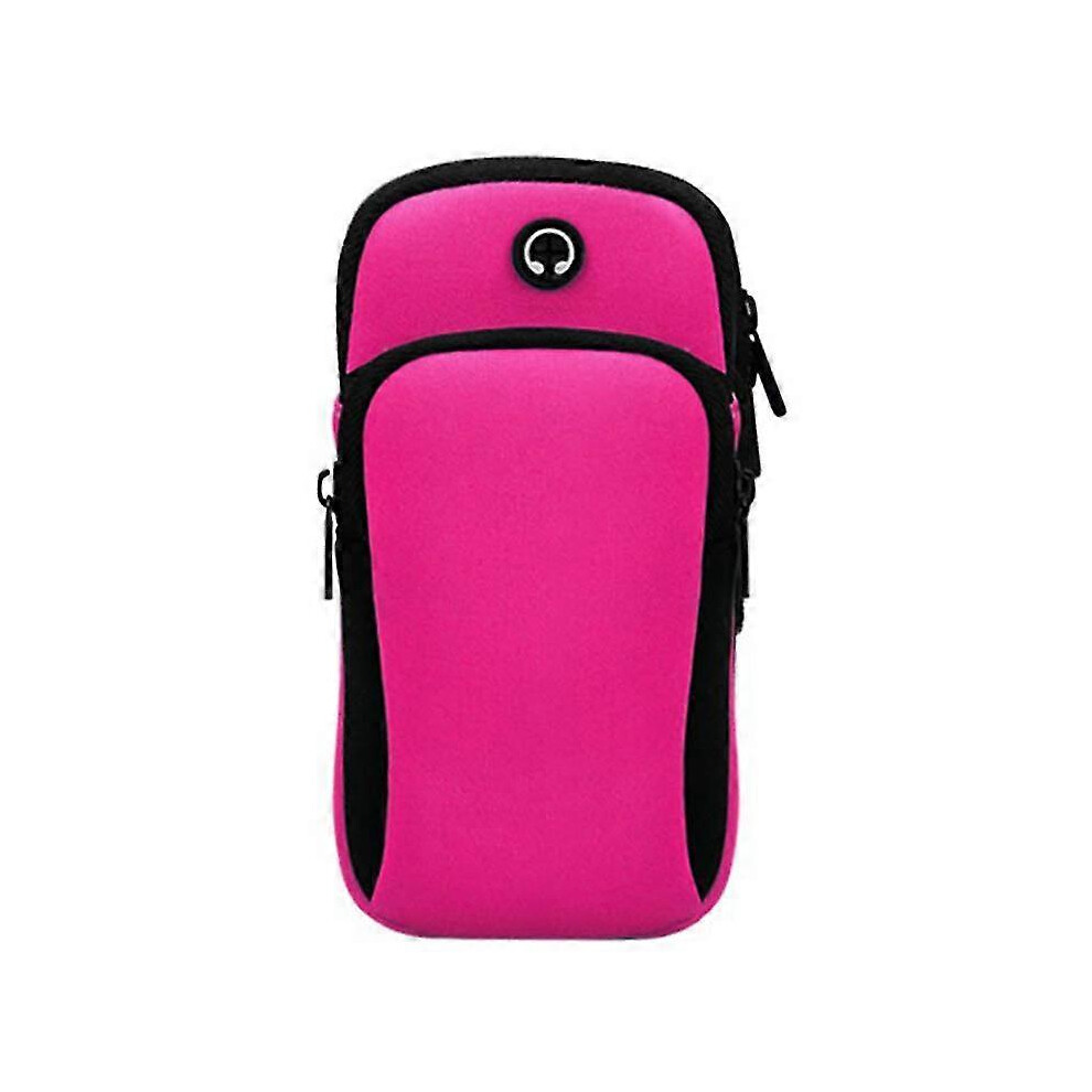 (Rose Red) Portable Outdoor Sports Wrist Arm Band Pouch Mobile Cell Phone Holder Wallet Bag
