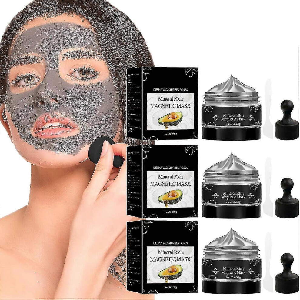 (3Pcs) Mineral Rich Magnetic Mask, Magnetic Face Mask, Pore Cleansing Mask, Blackhead Remover, Peel Off Face Mask, Frees Clogged Pores