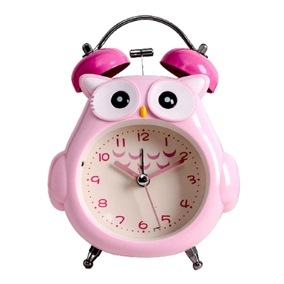 (Red) Kids Alarm Clock Owl Loud Bell Analog Alarm Clock Silent Non-ticking Desk Clock With Night Light