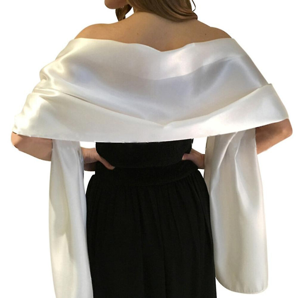 (Cream White) Women Silky Satin Bridal Wrap Stole Scarf Wedding Bridesmaid Shawl White,Cream