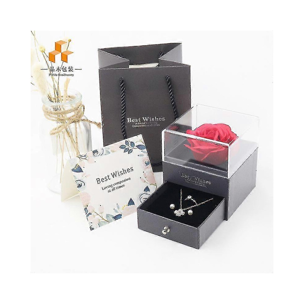 Forever Flower Acrylic Jewelry Box Real Rose Drawer Gift Box Necklace Ring,valentine Christmas Gift