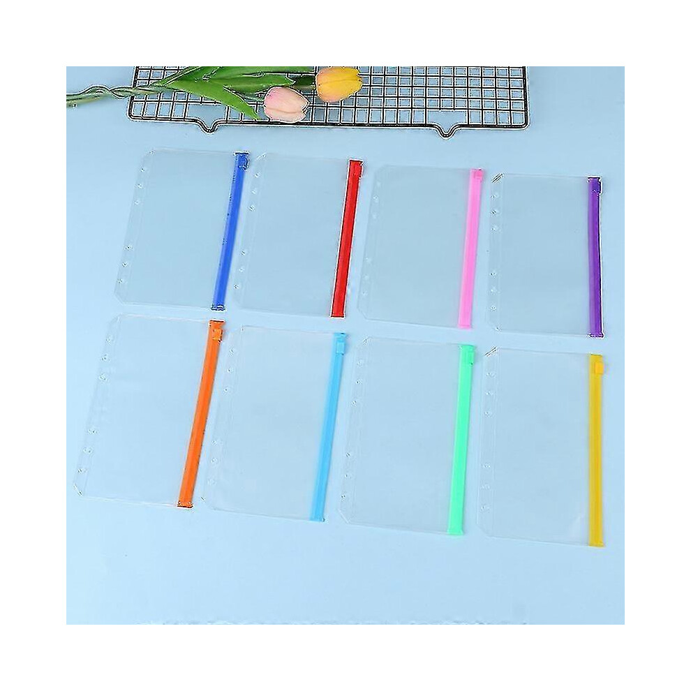9pcs Binder Pockets A6 Size Multicolor Zipper Folders for 6-ring Binder Notebook Loose Leaf Bags, Waterproof Pvc Pouch Document Filing Bags