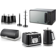 Swan Elegance Black Kettle Toaster Microwave & Kitchen Storage Set