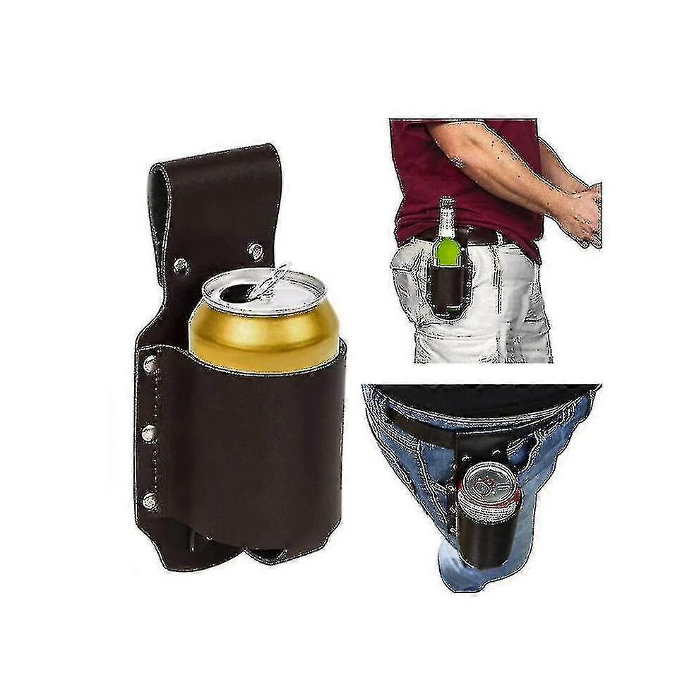 (Black) Leather Beer Holster Classic Beer Holster For Men Bottle Holder Belt Fit Soda Drink
