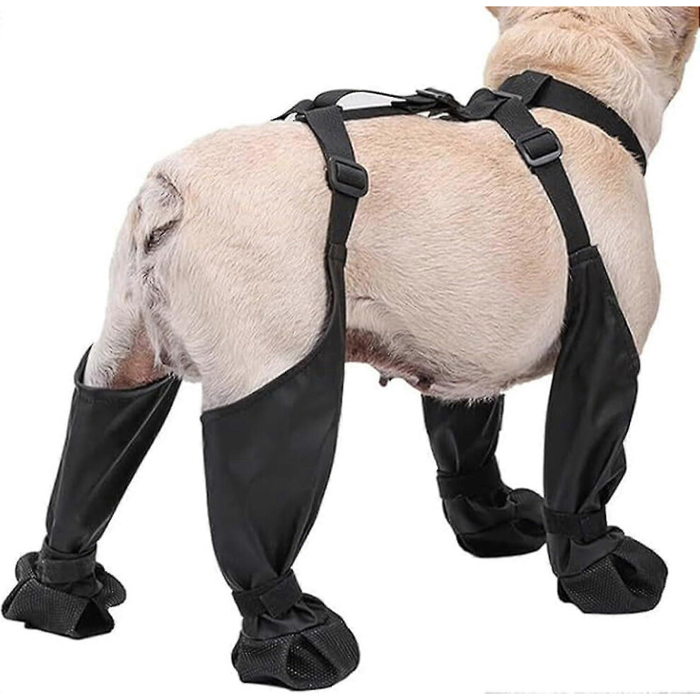 (S) Dog Boot Suspenders, Adjustable Washable Anti-Slip Dog Shoes, Dog Paw Protectors Soft Waterproof Puppy Boots with Auxiliary Strap