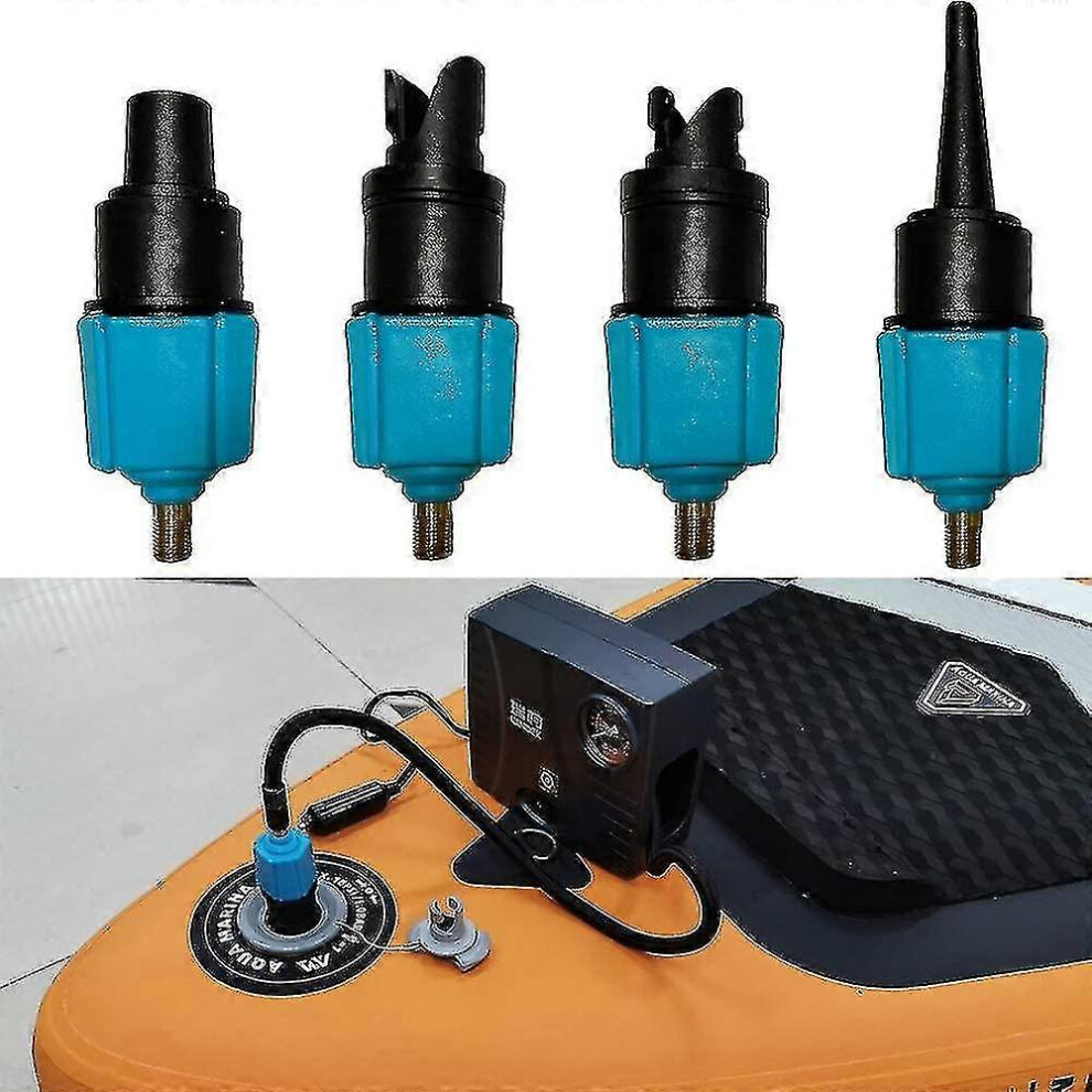 (Blue) Inflatable Sup Pump Adaptor Compressor Air Valve Converter With 4 Air Valve Nozzles