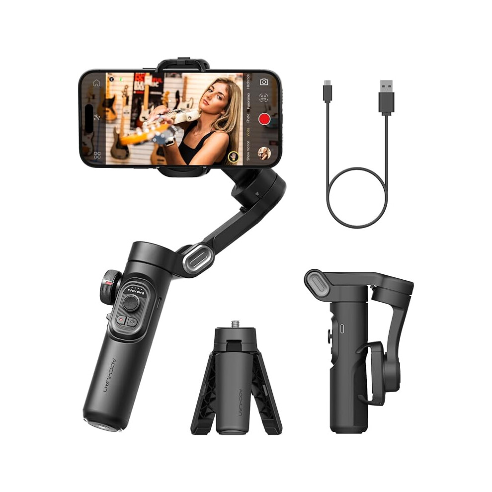 Phone Gimbal Stabilizer 3-Axis Smartphone Foldable Handheld Gimbal For Iphone With Focus Wheel Vlog Stabilizer For Iphone, Android-Aochuan Smart Xe 162345678969