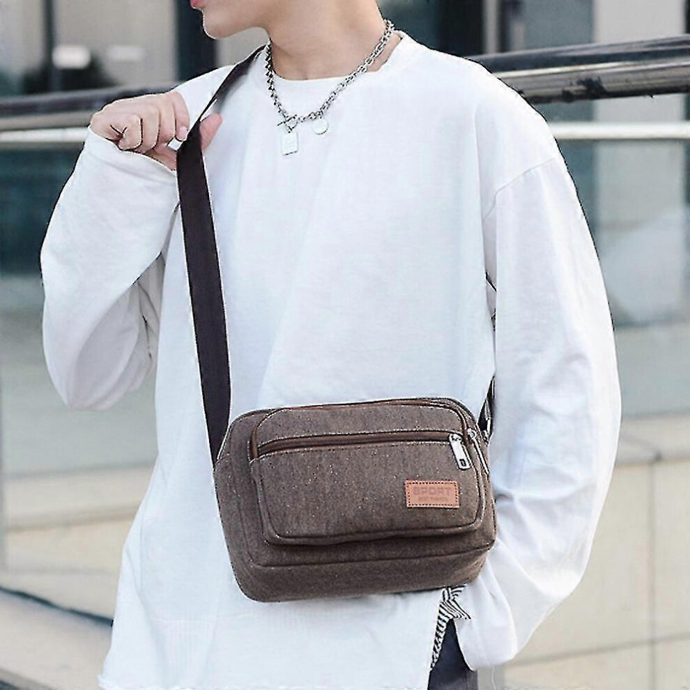 (Brown) Stylish Crossbody Bag For Men Canvas Messenger Bag Shoulder Bag Utility Bags Purse And Handbags For Daily Use Travel Work