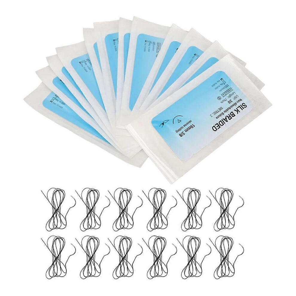 12Pcs Suture Set, Silk Thread Suturing Kit with CurvedNeedle Wound Suture Practice Thread for Clini
